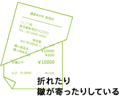 折れたり 皺が寄ったりしている